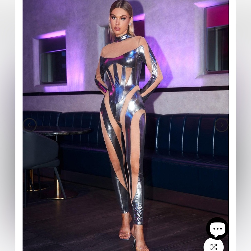 Glamorous Silver Cut-Out Jumpsuit